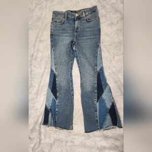 Forever 21 Two-Tone Patchwork Flare Jeans - Blue